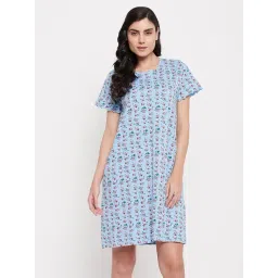 Clovia Blue Floral Print Night Dress-picture-13