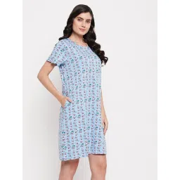 Clovia Blue Floral Print Night Dress image 4