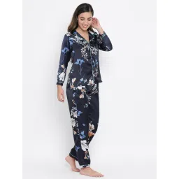 Clovia Blue Floral Print Shirt & Pyjama Set-picture-20