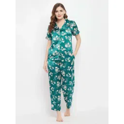 Clovia Blue Floral Print Shirt & Pyjama Set-picture-20