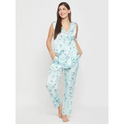 Clovia Blue Floral Print Top With Pyjamas-picture-13