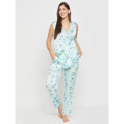 Clovia Blue Floral Print Top With Pyjamas image 1