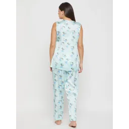 Clovia Blue Floral Print Top With Pyjamas image 2