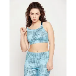 Clovia Blue Polka Dot Sports Bra With Removable Cups-picture-16