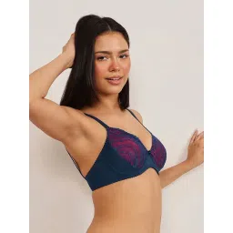 Clovia Blue Polyamide Solid Padded Full Cup Underwired Balconette Bra image 4
