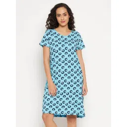 Clovia Blue Printed Night Dress-image-39