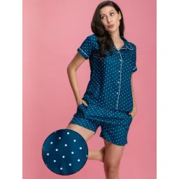 Clovia Blue Printed Shirt With Shorts-picture-42