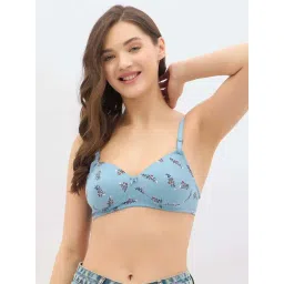 Clovia Blue Regular Fit Floral Print Bra-image-26