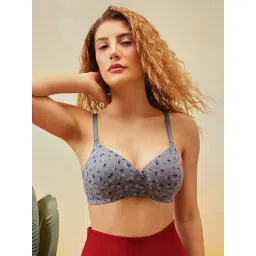 Clovia Blue Regular Fit Floral Print Bra-picture-41