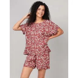 Clovia Brown Regular Fit Floral Print Night Suit-picture-44