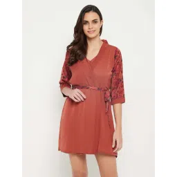 Clovia Brown Satin Regular Fit Robe-picture-25