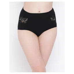Clovia Cotton High Waist Hipster Panty With Lace Panel - Black-picture-15
