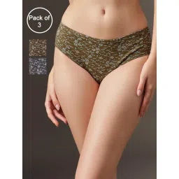 Clovia Cotton Mid Waist Hipster Panties with Inner Elastic (Pack of 3) - Multi-Color-image-13