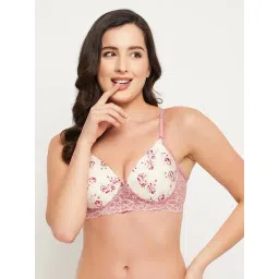Clovia Dusty Pink & Beige Floral Print Full Coverage Bra-picture-23