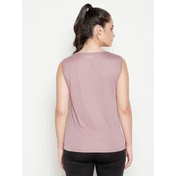 Clovia Dusty Pink Printed Round Neck Tank Top image 2