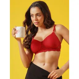 Clovia Flair Non-Padded Non-Wired Full Coverage Spacer Cup T-shirt Bra in Red - Cotton Rich-picture-12