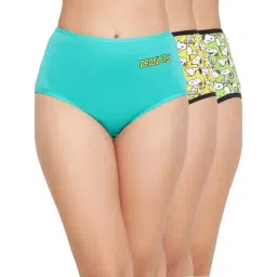Clovia Green & Yellow Cotton Printed Hipster Panties - Pack Of 3-picture-45