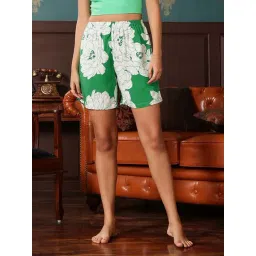 Clovia Green Regular Fit Floral Print Night Shorts-picture-32