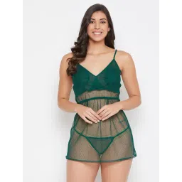 Clovia Green Self Design Babydoll With Thong-picture-39