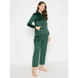 Clovia Green Velvete Comfort fit Solid Sleepwear Robes image 4