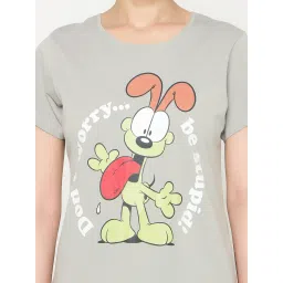 Clovia Grey Cotton Printed T-Shirt image 5