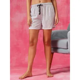 Clovia Grey Cotton Regular Fit Printed Night Shorts-picture-10