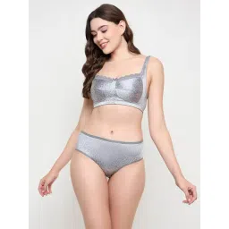 Clovia Grey Non-Padded Non-Wired Printed Full Figure T-Shirt Bra & Mid Waist Hipster Panty-picture-30