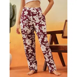 Clovia Maroon Comfort Fit Floral Print Pyjamas-picture-28