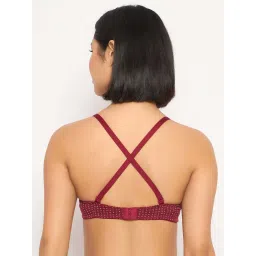 Clovia Maroon Cotton Regular Fit Printed Bra image 3
