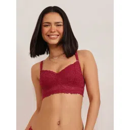 Clovia Maroon Lace Solid Non-Padded Full Cup Wire Free Bralette Bra-picture-14