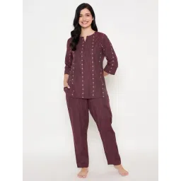 Clovia Maroon Polyester,Cotton Relaxed Fit Geometric Top & Pyjama-picture-16
