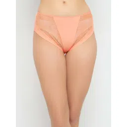 Clovia Mid Waist Hipster Panty In Peach Colour With Lace Panels - Cotton-image-29