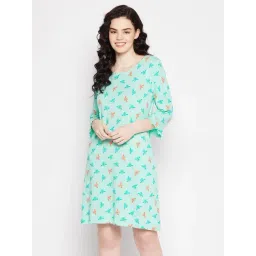 Clovia Mint Cotton Printed With Pocket Night Dress-picture-34