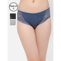 Clovia Multi Pack Of 3 Cotton Spandex Medium Waist Outer Elastic Hipster Panty-image-2