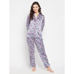 Clovia Multicolor Satin Floral Print Shirt With Pyjamas-picture-21