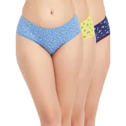 Clovia Navy & Yellow Cotton Printed Hipster Panties - Pack Of 3-picture-42