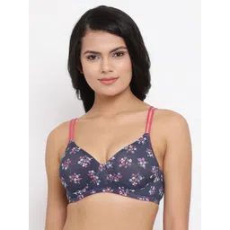 Clovia Navy Blue & Pink Printed Non-Wired Lightly Padded T-shirt Bra BR1067T0832B-picture-29