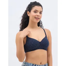 Clovia Navy Blue Cotton Printed T-Shirt Bra image 3