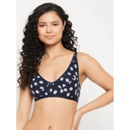Clovia Navy Cotton Printed Full Coverage Non-Wired Demi Cup Bra-picture-35