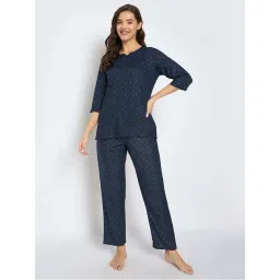 Clovia Navy Regular Fit Printed Top & Pyjama Set-picture-28