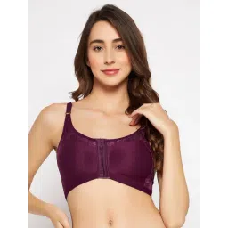 Clovia Non-Padded Non-Wired Spacer Cup Easy-On Front Open Full Figure Bra in Wine Colour-Cotton Rich-picture-17