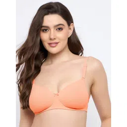 Clovia Orange Polyamide Printed Padded Full Cup Wire Free T-Shirt Bra-picture-25