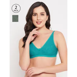 Clovia Pack Of 2 Teal & Green Non Padded Cotton Bra-image-22