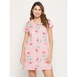 Clovia Peach Cotton Printed Sleep Tees-picture-13