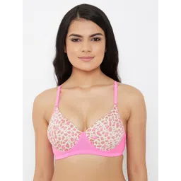 Clovia Pink & White Printed Non-Wired Lightly Padded T-shirt Bra BR1569P14-picture-14