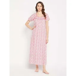 Clovia Pink Cotton Printed Night Dress-picture-35