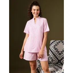 Clovia Pink Cotton Printed Top and Shorts-picture-12