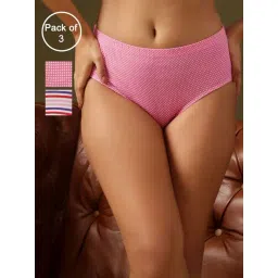 Clovia Pink Cotton Regular Fit Striped Panties - Pack Of 3-picture-39