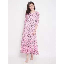 Clovia Pink Floral Print Nighty-picture-48