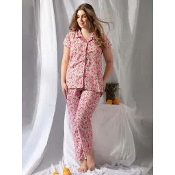 Clovia Pink Floral Print Pajama Set-picture-11